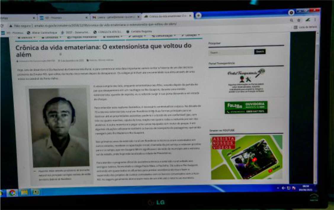 História de Paulinho virou crônica e foi publicada no site da Emater-RO.